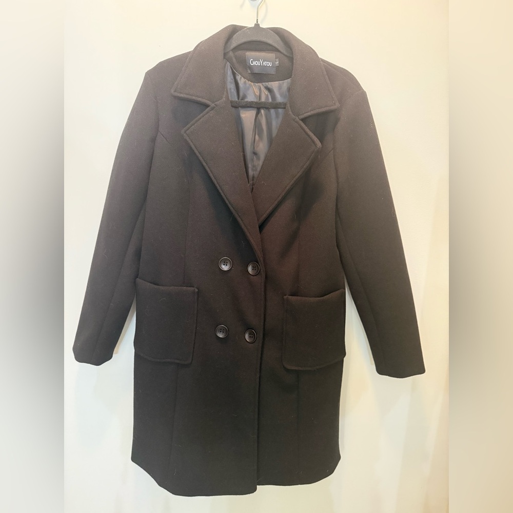 NWOT Chouyatou Wool Blend Over Coat‎ in Black. Size L - Picture 4 of 10